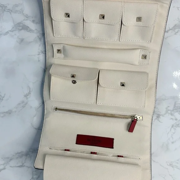 Valentino Garavani Red travel Jewelry Clutch with Silver Studs - Picture 4 of 16